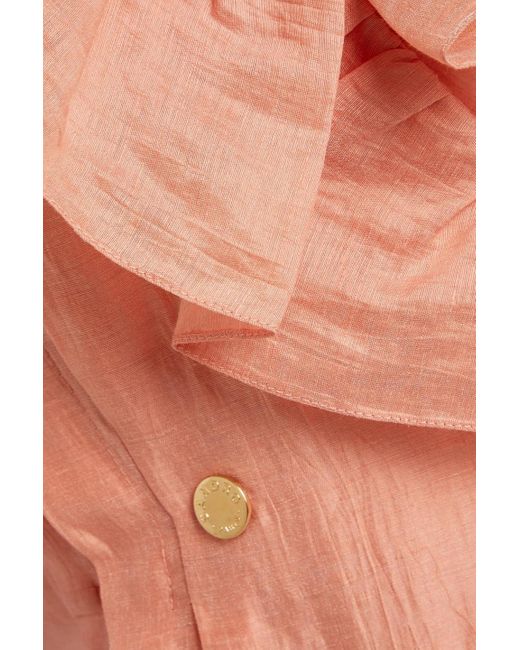 Sandro Pink Milo Double-breasted Ruffled Linen-blend Mini Dress