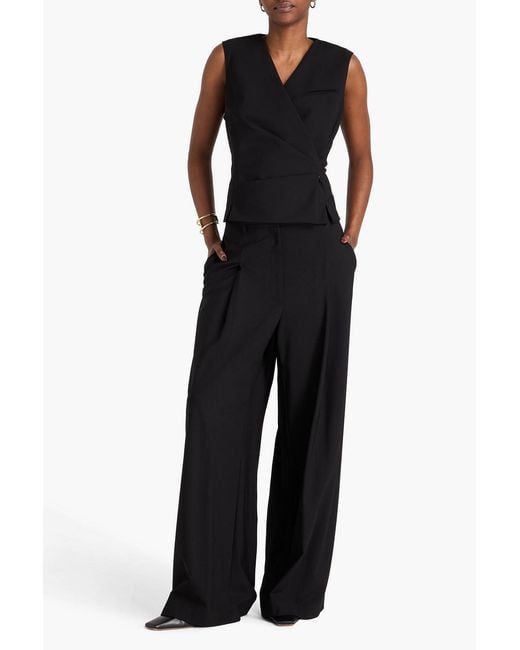 Theory Black Wool-Blend Crepe Wide-Leg Pants