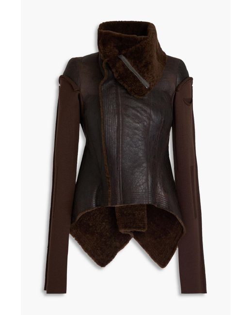 Rick Owens Black Naska bikerjacke aus leder mit schößchen