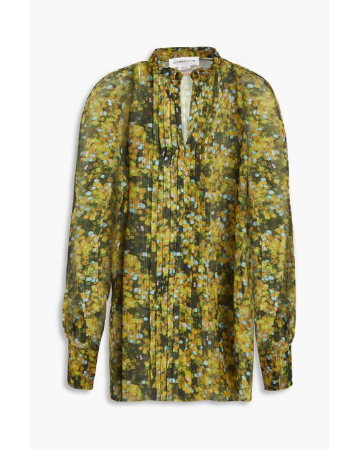 Victoria Beckham Green Plissiertes hemd aus chiffon mit floralem print in metallic-optik