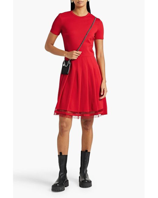 RED Valentino Red Point D'esprit-trimmed Pleated Stretch-jersey Mini Dress