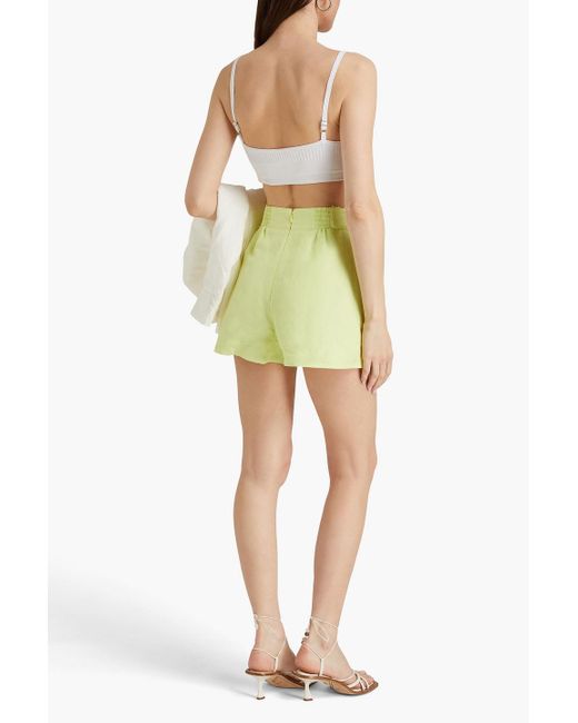 Aje. Yellow Lucie Bead-embellished Linen-blend Shorts