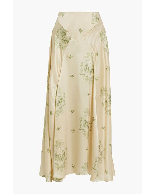 Simone Rocha Natural Pleated Printed Silk-satin Maxi Skirt