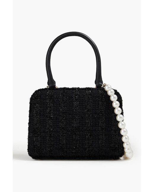 Simone Rocha Black Faux Pearl-embellished Tinsel And Tweed Tote