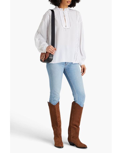 IRO White Lace-trimmed Crepe Blouse