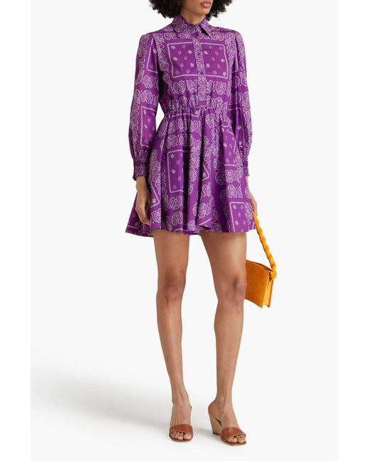 Maje Purple Paisley-print Cotton Mini Shirt Dress
