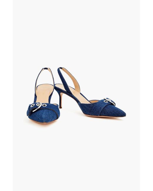 Veronica Beard Blue Roxy Buckled Denim Slingback Pumps