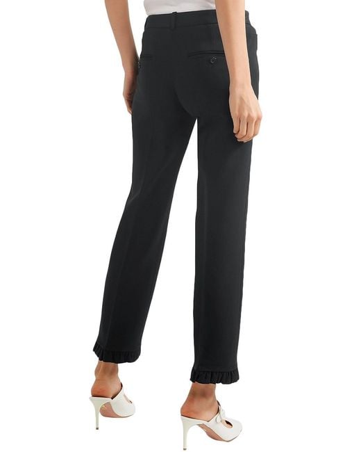 Michael Kors Black Ruffle-trimmed Wool-blend Crepe Straight-leg Pants