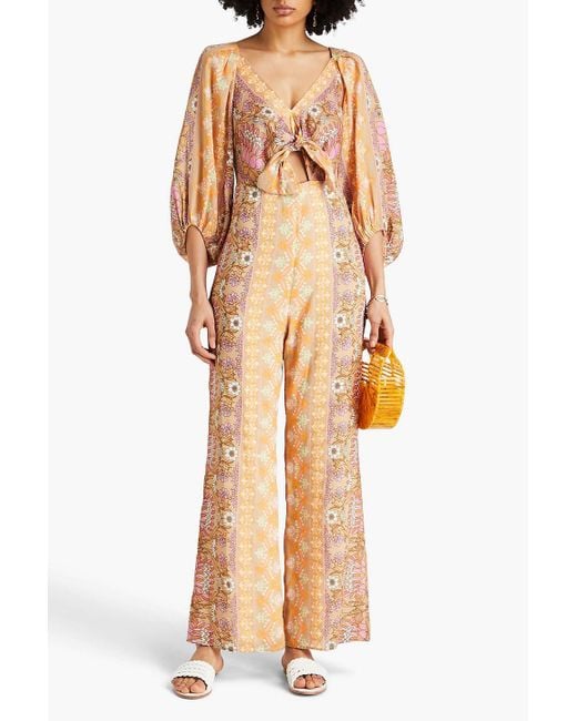 Sandro Natural Knotted Floral-print Jumpsuit