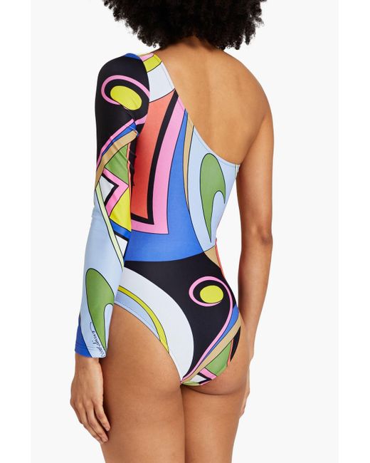Moschino Blue One-shoulder Printed Swimsuit