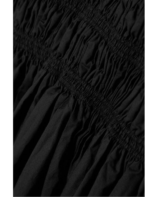 Matteau Black Tie-detailed Shirred Cotton-poplin Maxi Dress