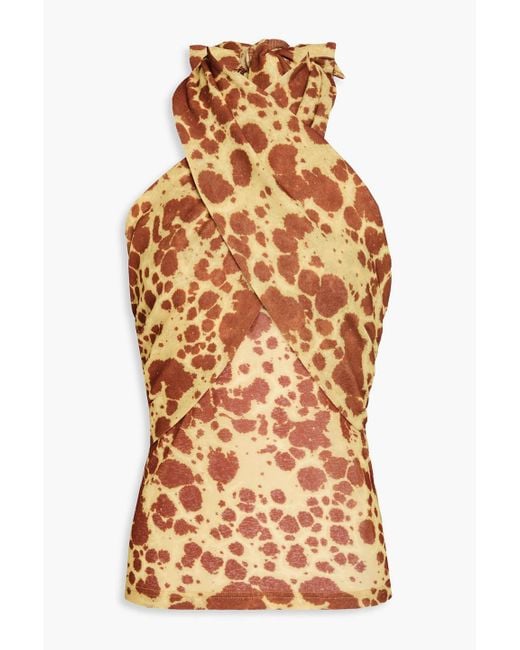 Nanushka Brown Printed Jersey Halterneck Top