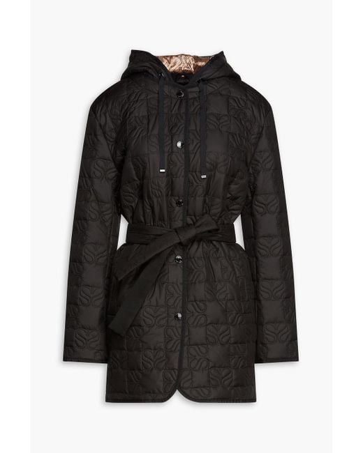 Sandro Black Plume Quilted Shell Hooded Down Jacket