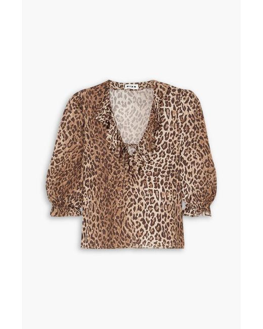 Rixo Brown Aaliyah Ruffled Leopard-print Chiffon Blouse