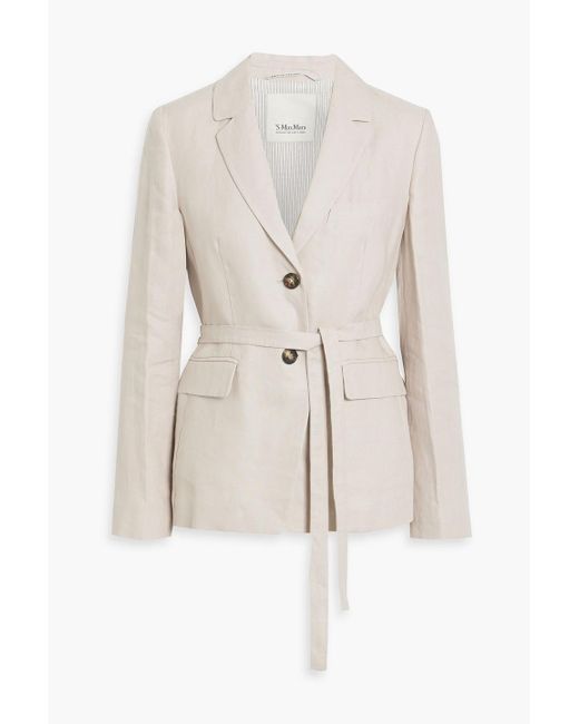 Max Mara White Geremia Belted Linen And Cotton-blend Blazer