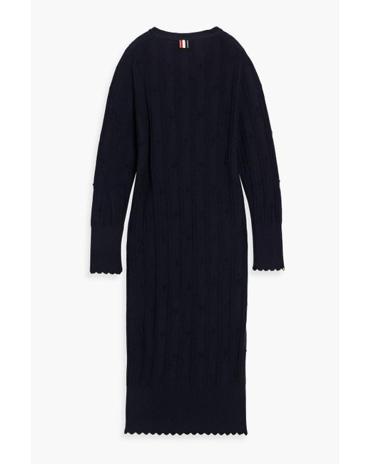 Thom Browne Blue Striped Embroidered Wool Cardigan