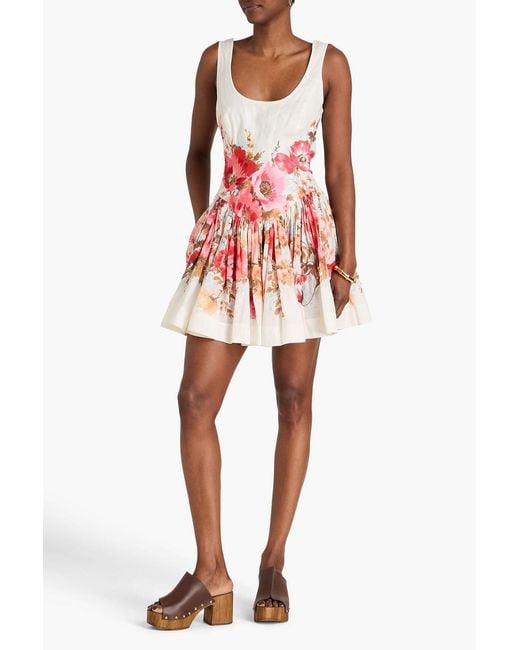 Zimmermann Red Cutout Floral-print Linen Mini Dress