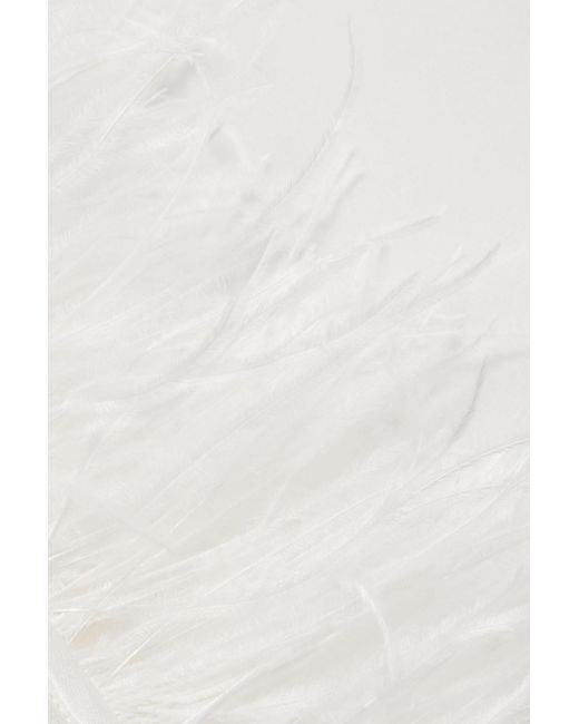 HVN White Andrea Feather-trimmed Silk-satin Midi Dress