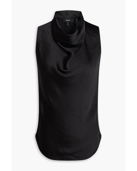 Theory Black Draped Satin-Crepe Top