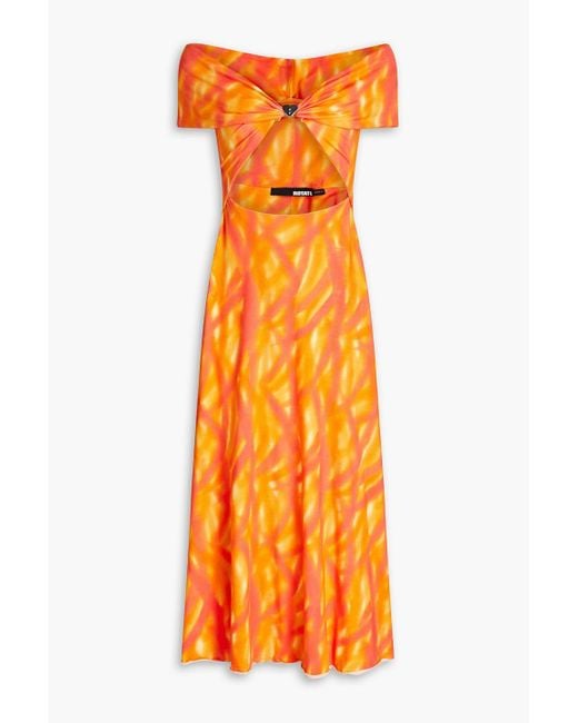 ROTATE BIRGER CHRISTENSEN Orange Off-the-shoulder Cutout Printed Jersey Midi Dress