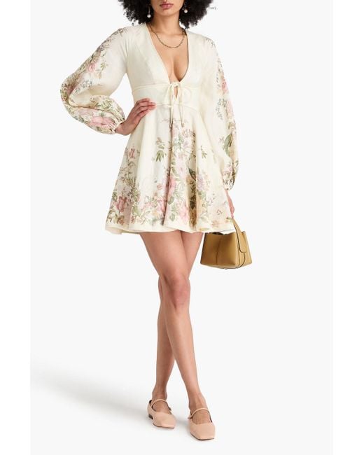 Zimmermann Natural Floral-Print Linen Mini Dress
