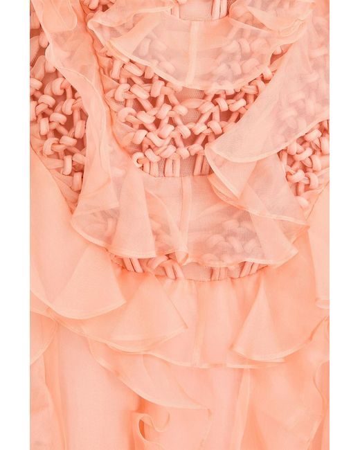 Zimmermann Pink Open-Back Ruffled Silk-Organza Maxi Dress