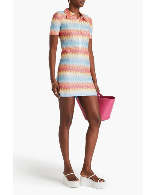 Missoni Multicolor Crochet-Knit Mini Shirt Dress