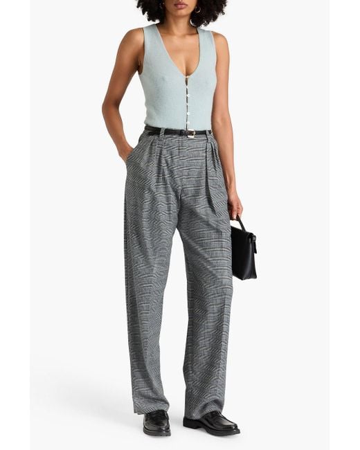 Emporio Armani Gray Prince Of Wales Checked Wool-blend Tapered Pants