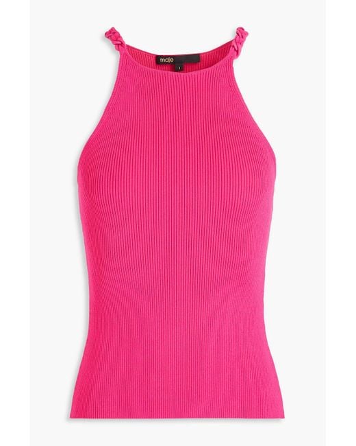 Maje Pink Chain-embellished Ribbed-knit Top
