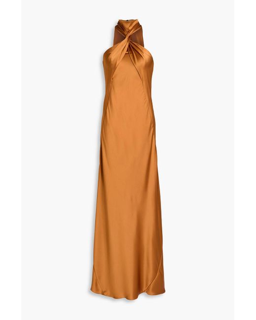 Galvan Brown Twisted Satin-crepe Maxi Dress