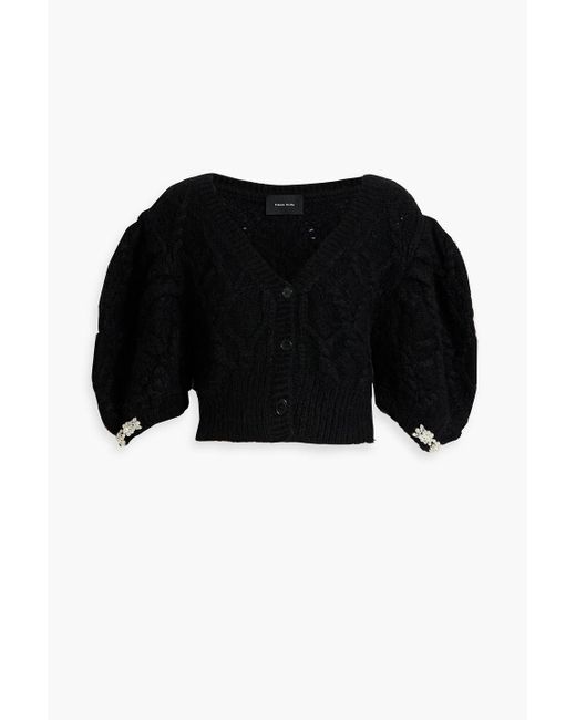 Simone Rocha Black Cropped Embellished Cable-knit Alpaca-blend Cardigan
