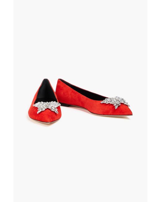 Giuseppe Zanotti Red Farifu Embellished Suede Point-Toe Flats