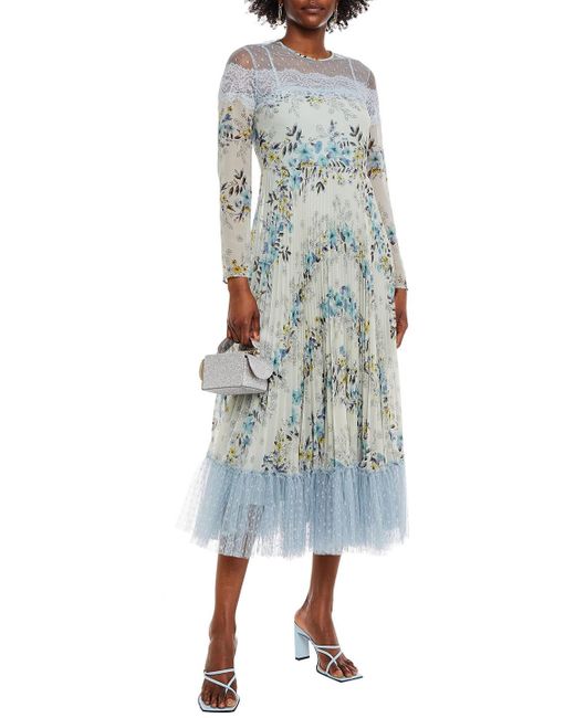 RED Valentino Chiffon Lace- And Point D'esprit-paneled Floral-print  Georgette Midi Dress in Sky Blue (Blue) - Save 2% | Lyst