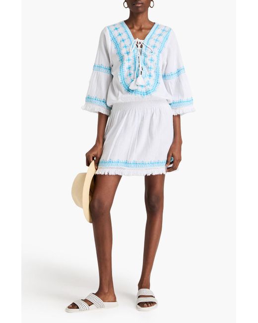 Melissa Odabash Blue Martina Embroidered Cotton Ad Linen-blend Mini Dress
