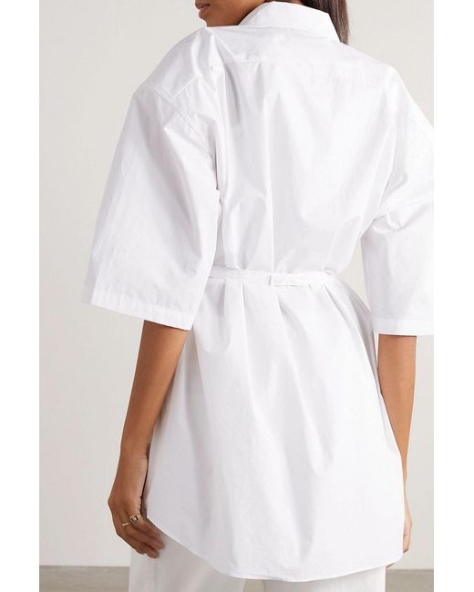 Frankie Shop White Udine Oversized Belted Cotton-poplin Shirt