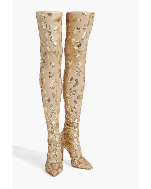 Gianvito Rossi Metallic Sequin-embellished Stretch-tulle Over-the-knee Boots