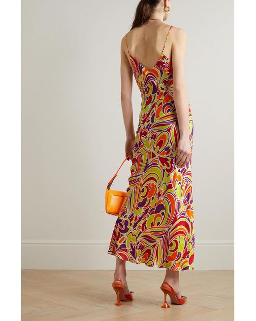 Rodarte White Bedrucktes slip dress in maxilänge aus seidensatin mit applikationen