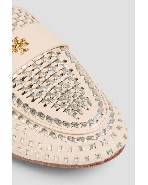 Tory Burch Natural Ballet Metallic Woven Leather Loafers