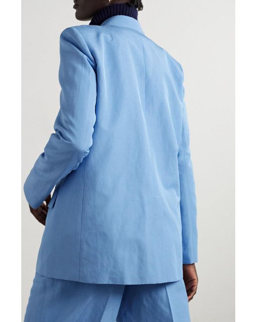 Lafayette 148 New York Blue Trinity Double-breasted Silk And Linen-blend Blazer