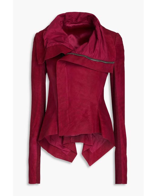 Rick Owens Red Draped Leather Jacket