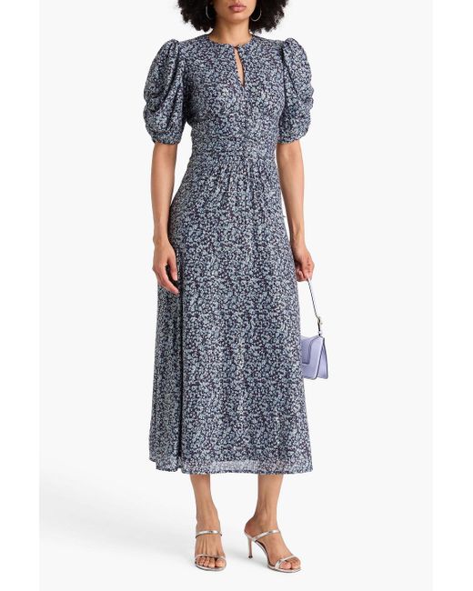 ROTATE BIRGER CHRISTENSEN Blue Printed Embellished Mesh Maxi Dress