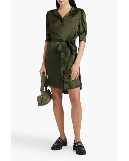 FRAME Green Gillian Belted Silk Mini Shirt Dress