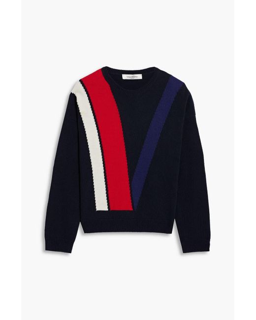 Valentino Garavani Blue Striped Wool And Cashmere Sweater