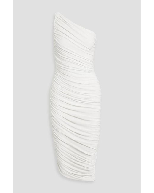 Norma Kamali White One-Shoulder Ruched Stretch-Jersey Midi Dress