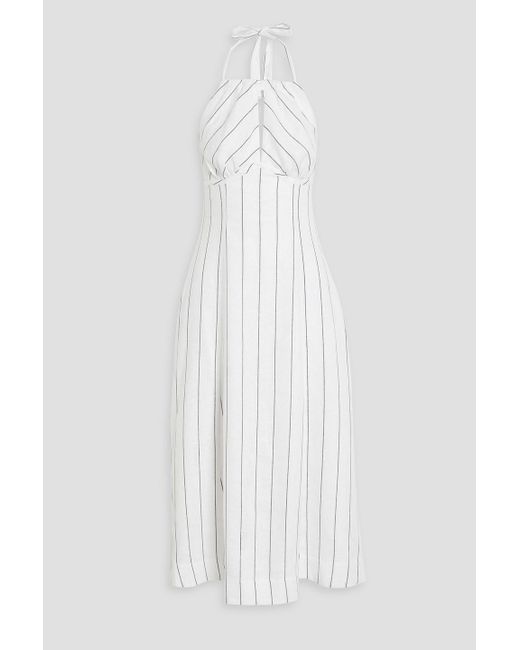 Nicholas White Isadora Cutout Striped Linen-blend Halterneck Midi Dress
