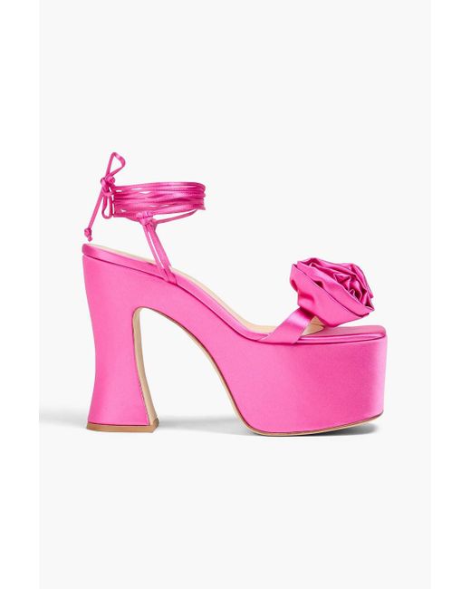 Magda Butrym Pink Floral-Appliquéd Satin Platform Sandals