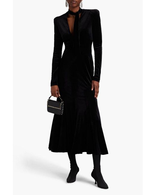 Philosophy Di Lorenzo Serafini Black Ruched Velvet Midi Dress