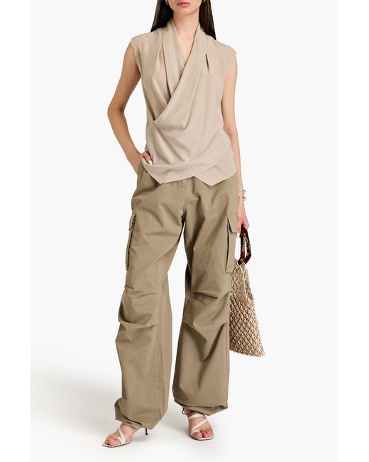 Brunello Cucinelli Natural Draped Silk Crepe De Chine Top