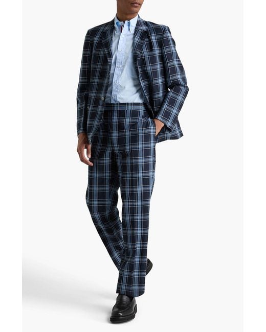 Thom Browne Blue Checked Wool And Linen-Blend Suit Pants for men