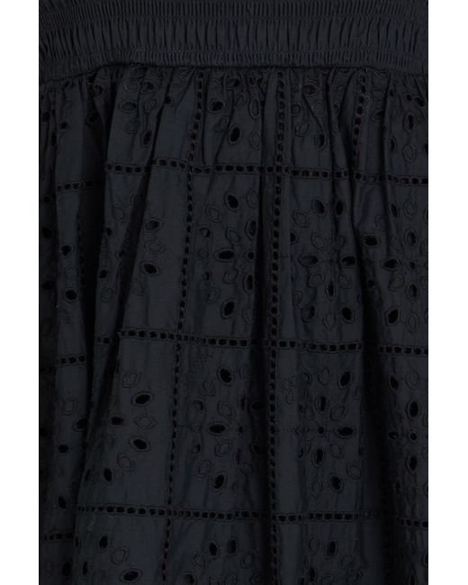 Ganni Black Shirred Broderie Anglaise Cotton Maxi Dress